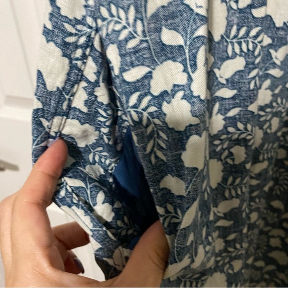Faherty Gemina Dress Washed Floral Linen Pintuck Mini Pockets Short Sleeves S - Picture 6 of 15